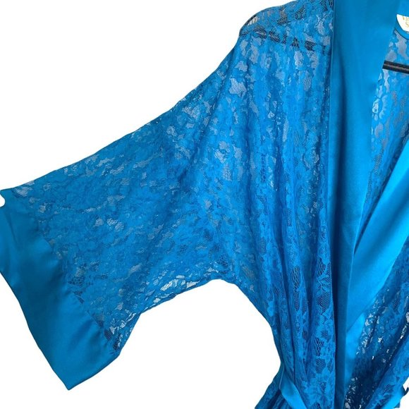 Vintage 90s Victorias Secret Gold Label Blue Lace Short Robe One Size - Picture 5 of 8